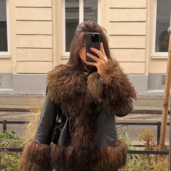 Vintage Shearling Lamb fur Afghan Mongolian Trim Coat Jacket M Charlotte Simone - Picture 4 of 11